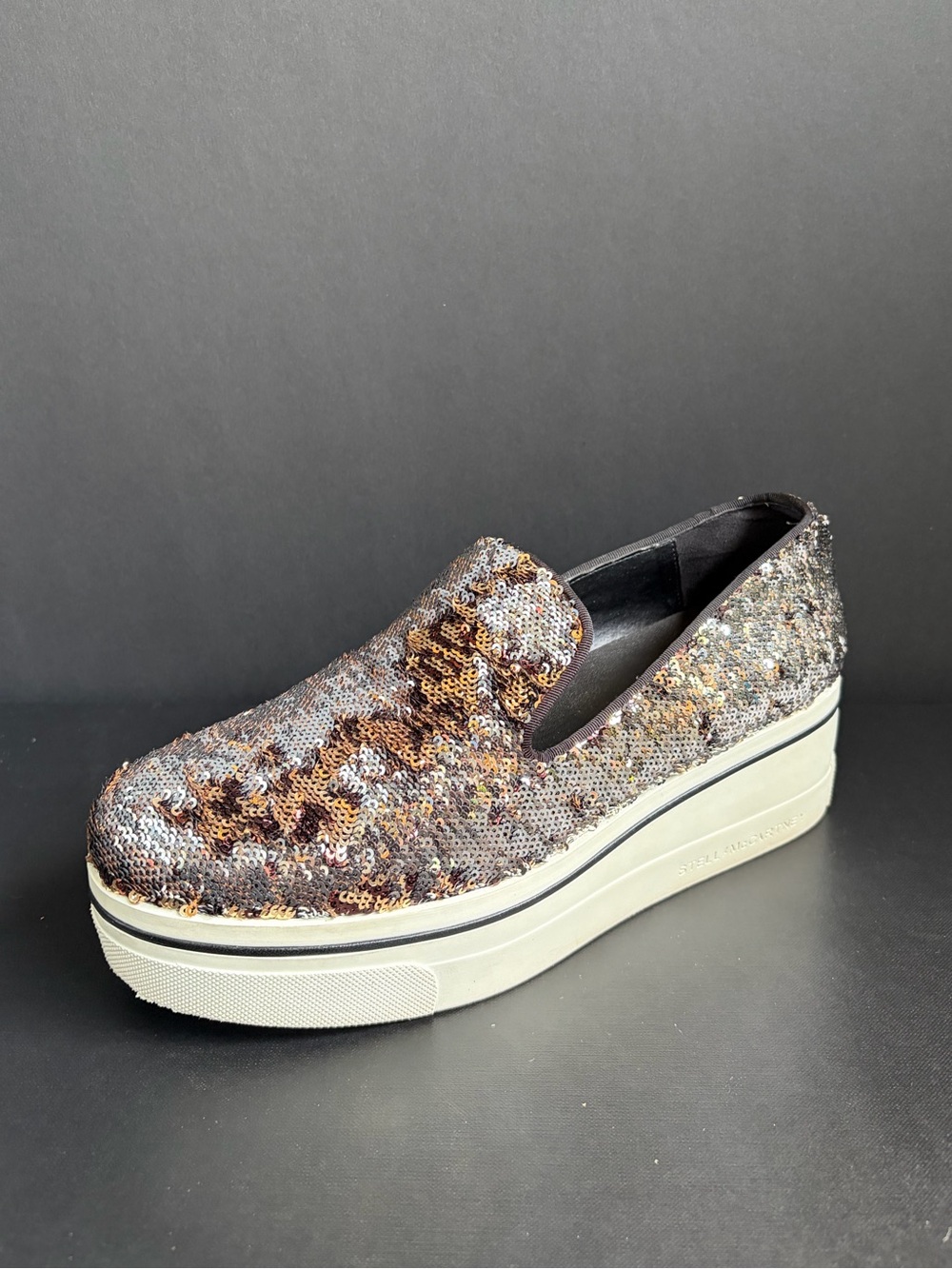 Stella McCartney gold and silver sequined Binx platform slip-on sneakers